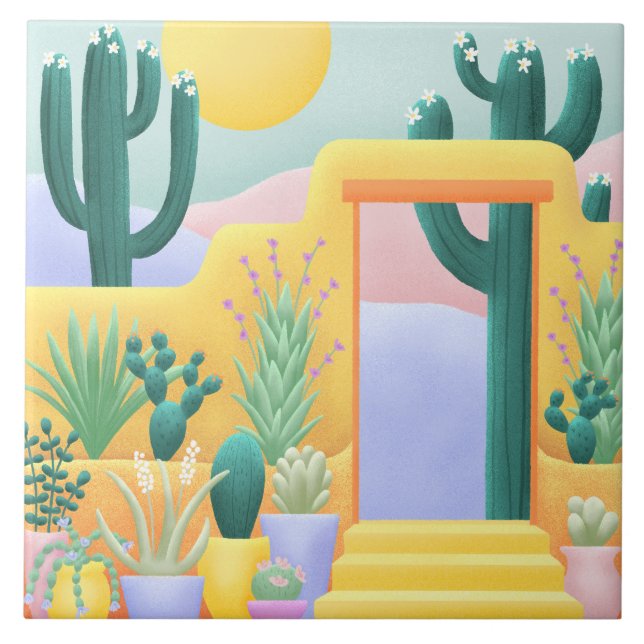 Carreau Cactus Garden Paysage du désert du sud-ouest (Devant)