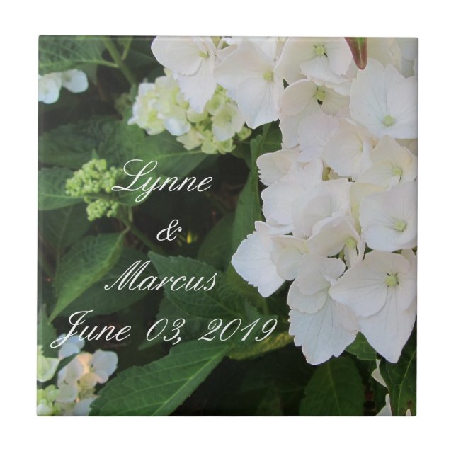 Carreau Cadeau de Date de Mariage Hydrangea Blanche (Devant)