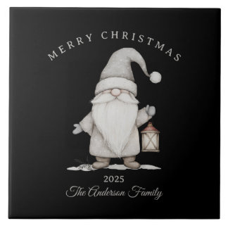 Carreau Cadeau de Noël gnome blanc crème personnalisé