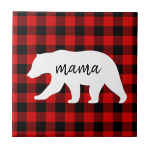 Carreau Cadeau moderne Rouge Plaid Et Blanc Mama Ours