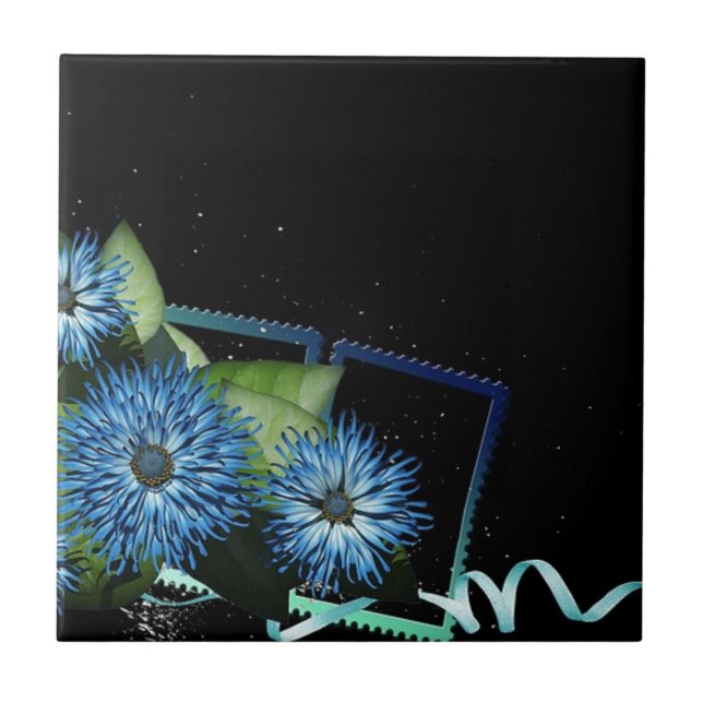 Carreau Cadeaux floraux noirs bleu classique - personnalis (Devant)