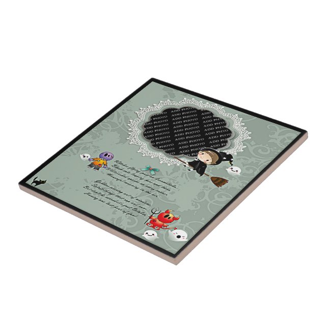 Carreau Cadre photo avec Sorcière, Monstres, Fantôme, Chat (Côté)