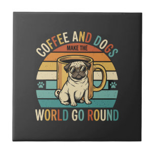 Carreau Café et chiens Pug rétro amateur