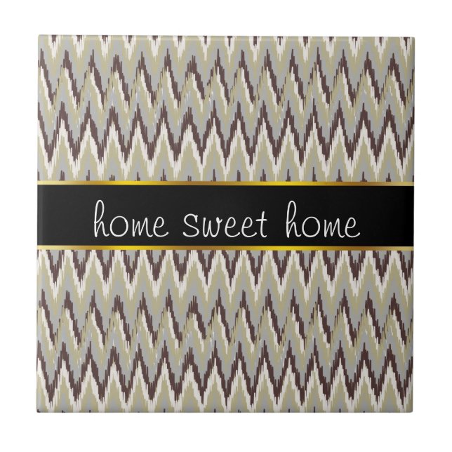Carreau Café et Sage iKat ZigZag Motif (Devant)