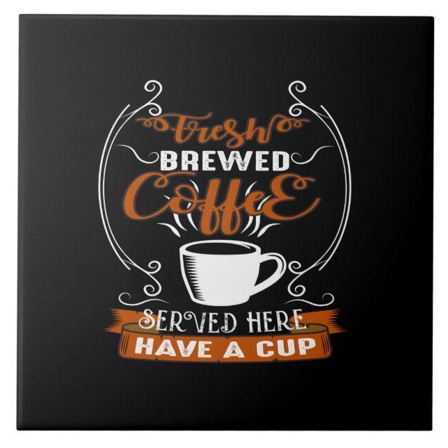 Carreau café frais brassé servi ici prendre une tasse (Devant)