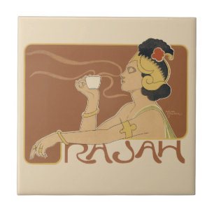Carreau Café Rajah Art Nouveau vintage, Dame avec café