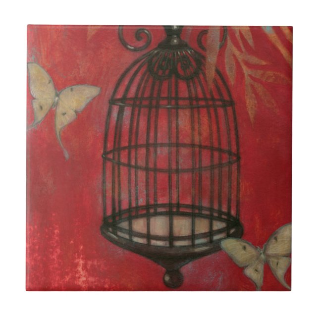 Carreau Cage d'oiseaux décorative avec papillons (Devant)