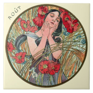 Carreau Calendrier août de Nouveau Mucha d'art