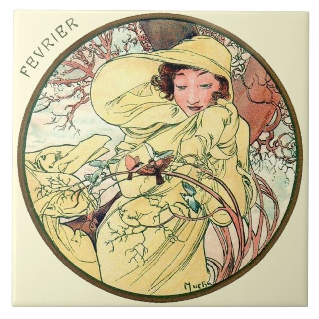 Carreau Calendrier février de Nouveau Mucha d'art (Devant)