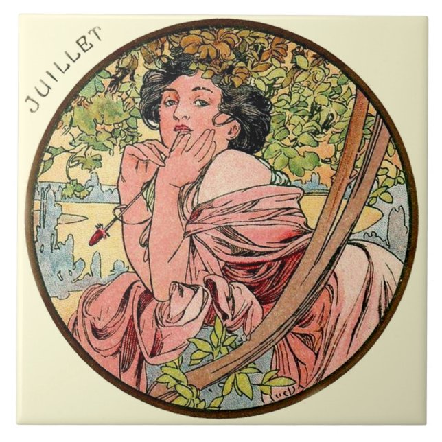 Carreau Calendrier juillet de Nouveau Mucha d'art (Devant)