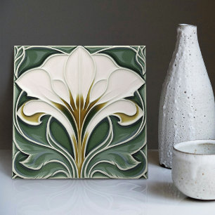 Carreau Calla Lily Vert Floral Décor Art Nouveau