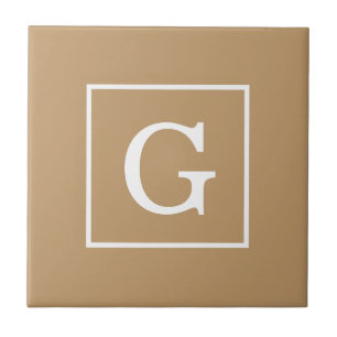 Carreau Camel Brown blanc encadré Monogramme initial