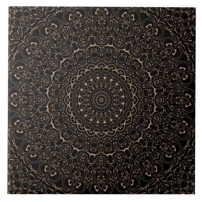 Carreau Camel Tan Mandala avec une symétrie élégante (Devant)