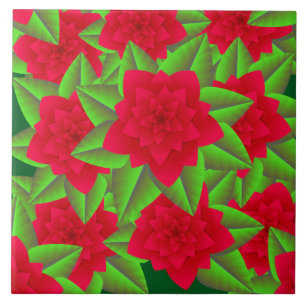 Carreau Camellias rouge foncé et Feuilles verts