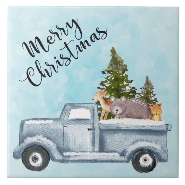 Carreau Camion de Noël avec pins et animaux de forêt (Devant)