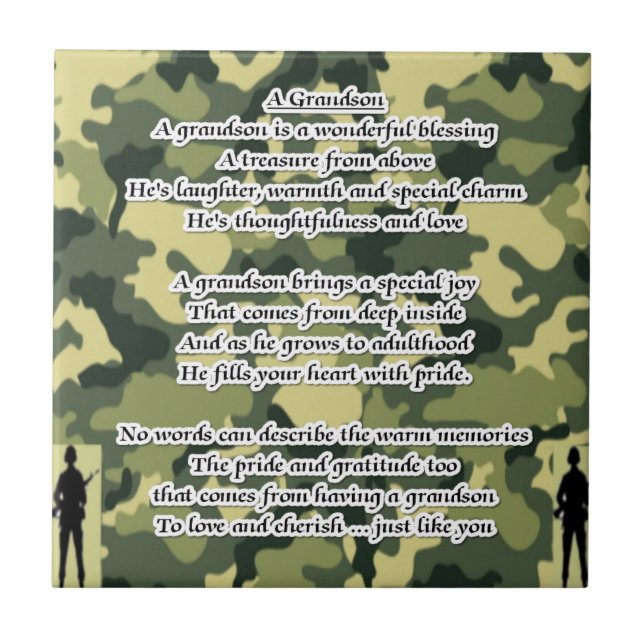 Carreau Camouflage d'armée de poème de petit-fils (Devant)