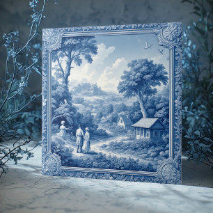 Carreau Campagnards Toile De Jouy Bleue Française Pastoral