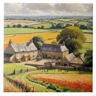 Carreau Campagne Vue Scène rustique Paysage agricole