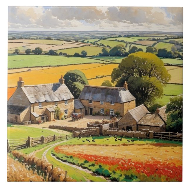 Carreau Campagne Vue Scène rustique Paysage agricole (Devant)