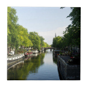 Carreau Canal d'Amsterdam avec des péniches Pays-Bas