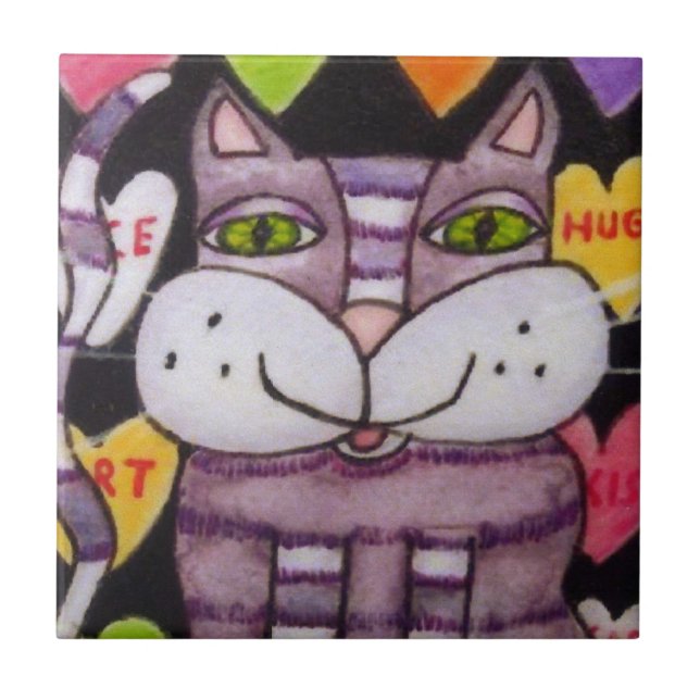 Carreau Candy Heart Purple Chat Valentine (Devant)