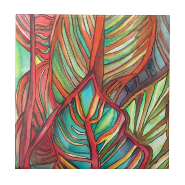 Carreau Canna orange laisse l'art d'original d'aquarelle (Devant)