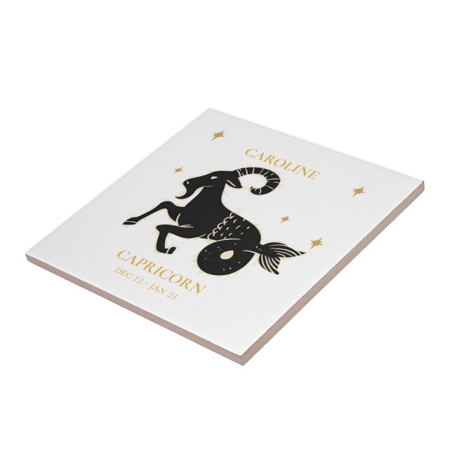 Carreau Capricorne Astrological Zodiac Signet Nom Cadeau (Côté)