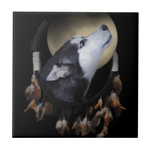Carreau Capteur de rêve et Husky aux yeux bleus (Devant)