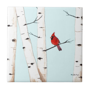 Carreau Cardinal avec des arbres de bouleau
