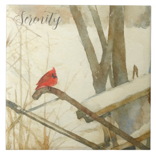 Carreau Cardinal d'hiver à l'aquarelle