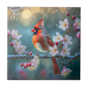 Carreau Cardinal masculin en fleurs de cerisiers au clair 