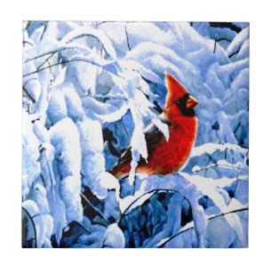 Carreau Cardinal Rouge dans la neige d'hiver