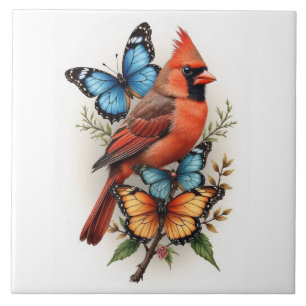 Carreau cardinal rouge et papillons