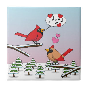 Carreau Cardinaux du Nord Rouge mignonne Amour Paysage hiv