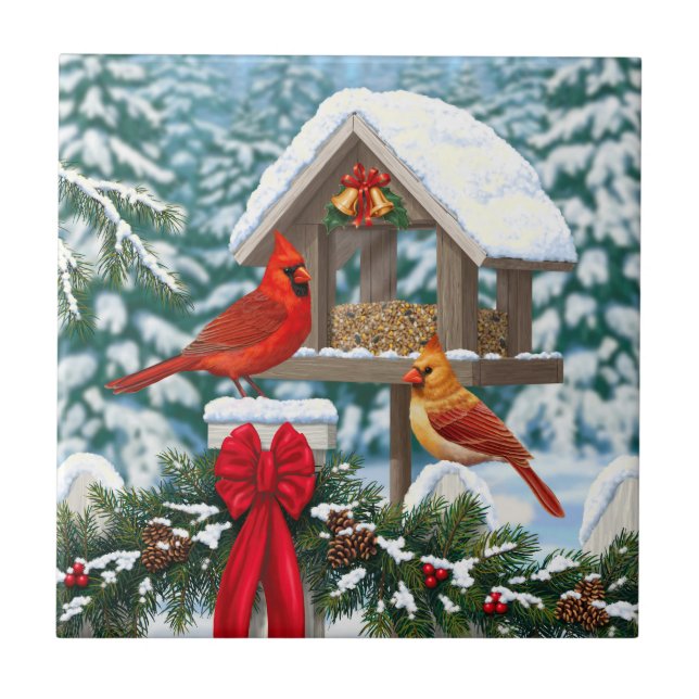 Carreau Cardinaux et nourriciers d'oiseaux de Noël (Devant)