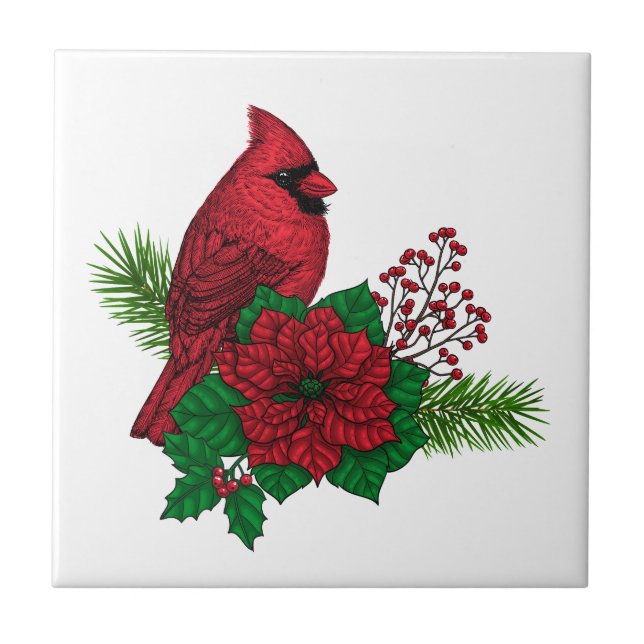 Carreau Cardinaux rouges sur décoration de Noël (Devant)