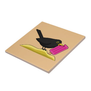 Carreau Caricature Blackbird Manger Une Crème De Glace