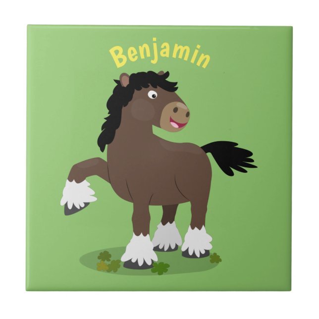 Carreau Caricature de cheval de trait de Cute Clydesdale (Devant)