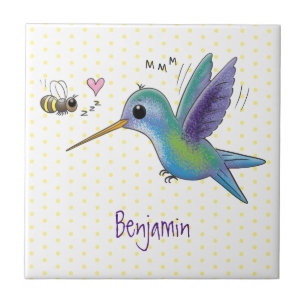 Carreau Caricature de colibri d'abeille mignonne