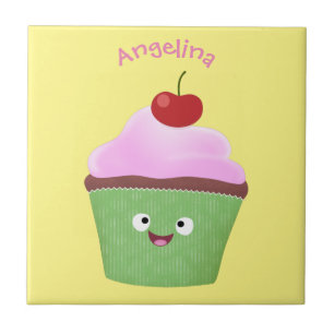 Carreau Caricature de cupcake joyeux