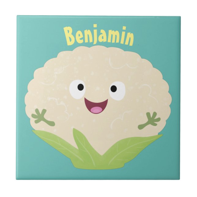 Carreau Caricature de légume de chou-fleur joyeux (Devant)