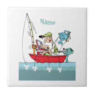 Carreau Caricature de pêche amusante personnalisée
