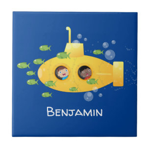 Carreau Caricature de poisson sous-marin jaune mignon