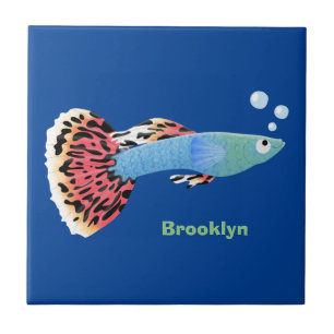 Carreau Caricature de poisson tropical guppy très chic