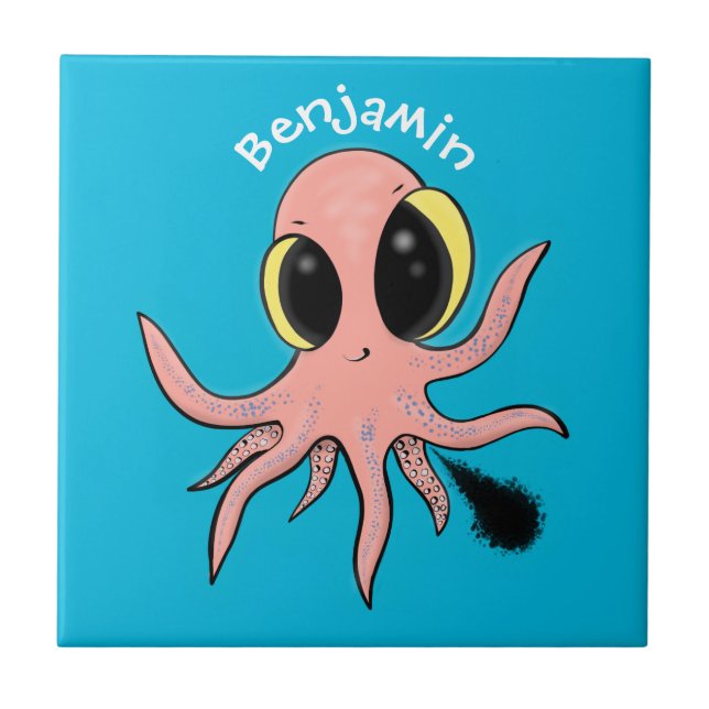 Carreau Caricature de poulpe de bébé mignonne et cheeky (Devant)