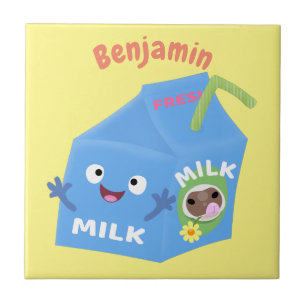 Carreau Caricature en carton de lait joyeux