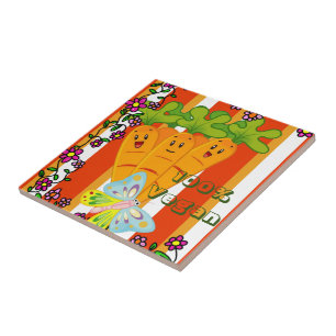 Carreau Carottes en céramique, Orange Stripe, 100% Vegan