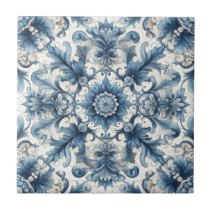 Carreau carré avec motif vintage bleu et blanc