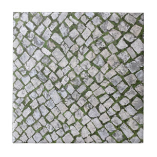 Carreau Carré Cobblestone Rock Motif avec mousse verte