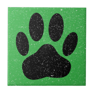 Carreau Carré Empreinte de Patte de Chien en Vert en Distr